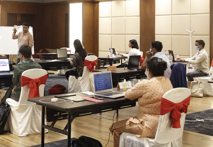 The author, Deepak Adhikari, delivering fact-checking training to a group of Nepali journalists in Kathmandu in April 2021. Image courtesy of the Centre for Media Research Nepal.